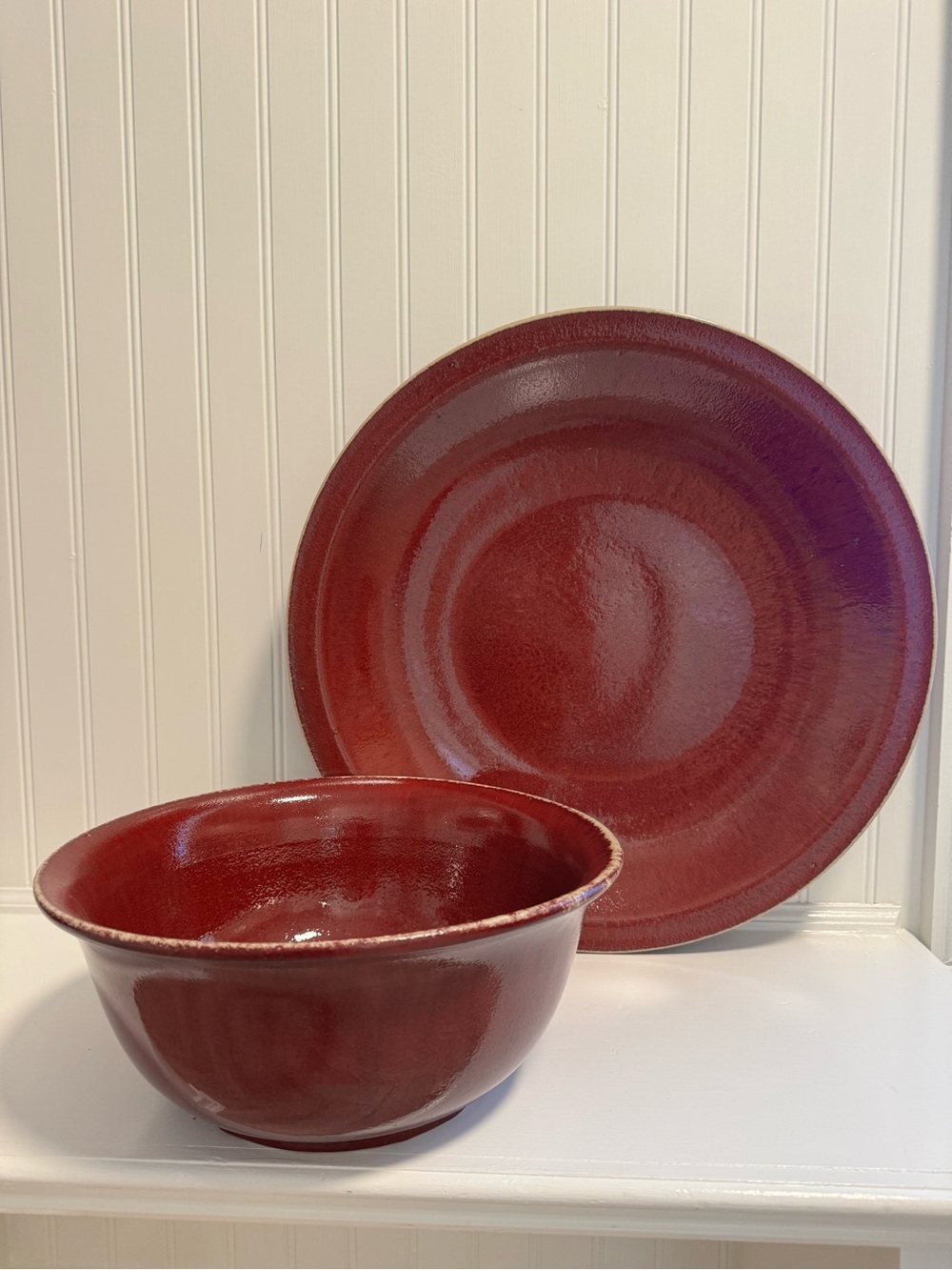 Pottery Barn Classic Red Ceramic Serving Bowl and Platter Set